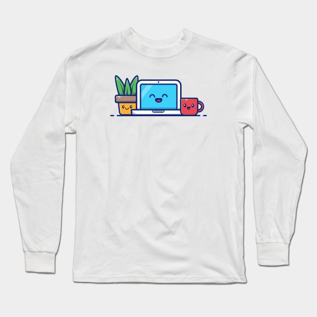 Cute Workspace Dekstop Long Sleeve T-Shirt by Catalyst Labs